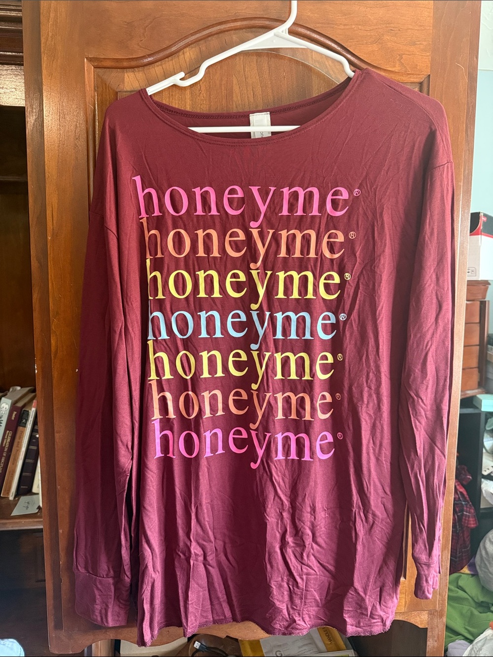 Honeyme Burgundy Long Sleeve Tee with Multicolor Logo
